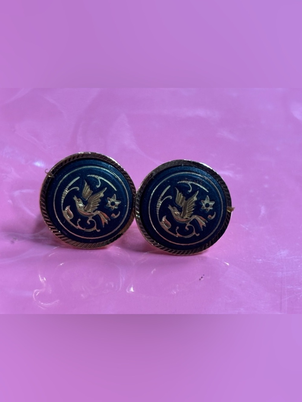 Vintage Midas of Toledo Spain Damascene Stud Earrings